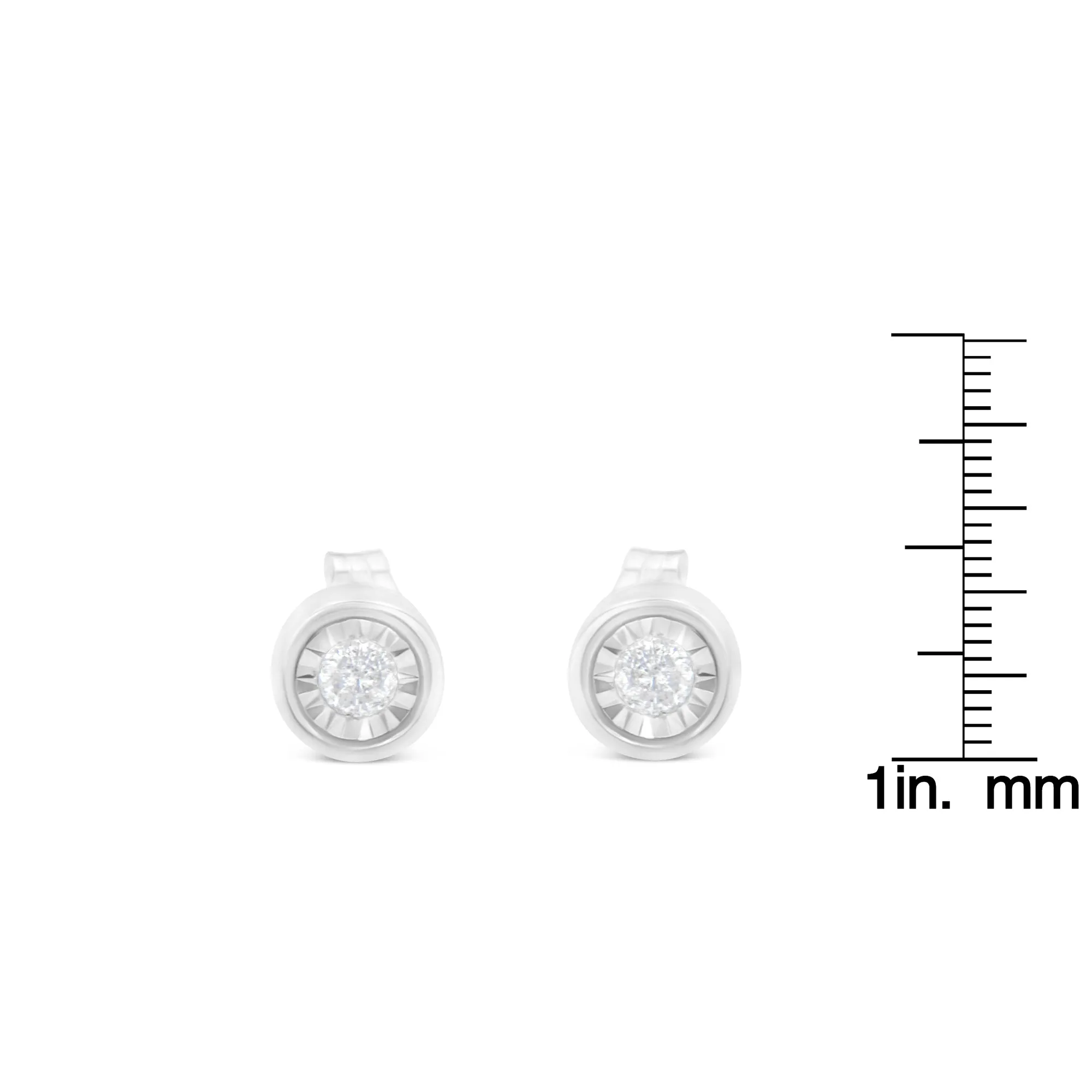 .925 Sterling Silver 1/5 Cttw Round Brilliant-Cut Near Colorless Diamond Miracle-Set Bezel Barrel Style Stud Earrings