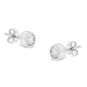 .925 Sterling Silver 1/5 Cttw Round Brilliant-Cut Near Colorless Diamond Miracle-Set Bezel Barrel Style Stud Earrings