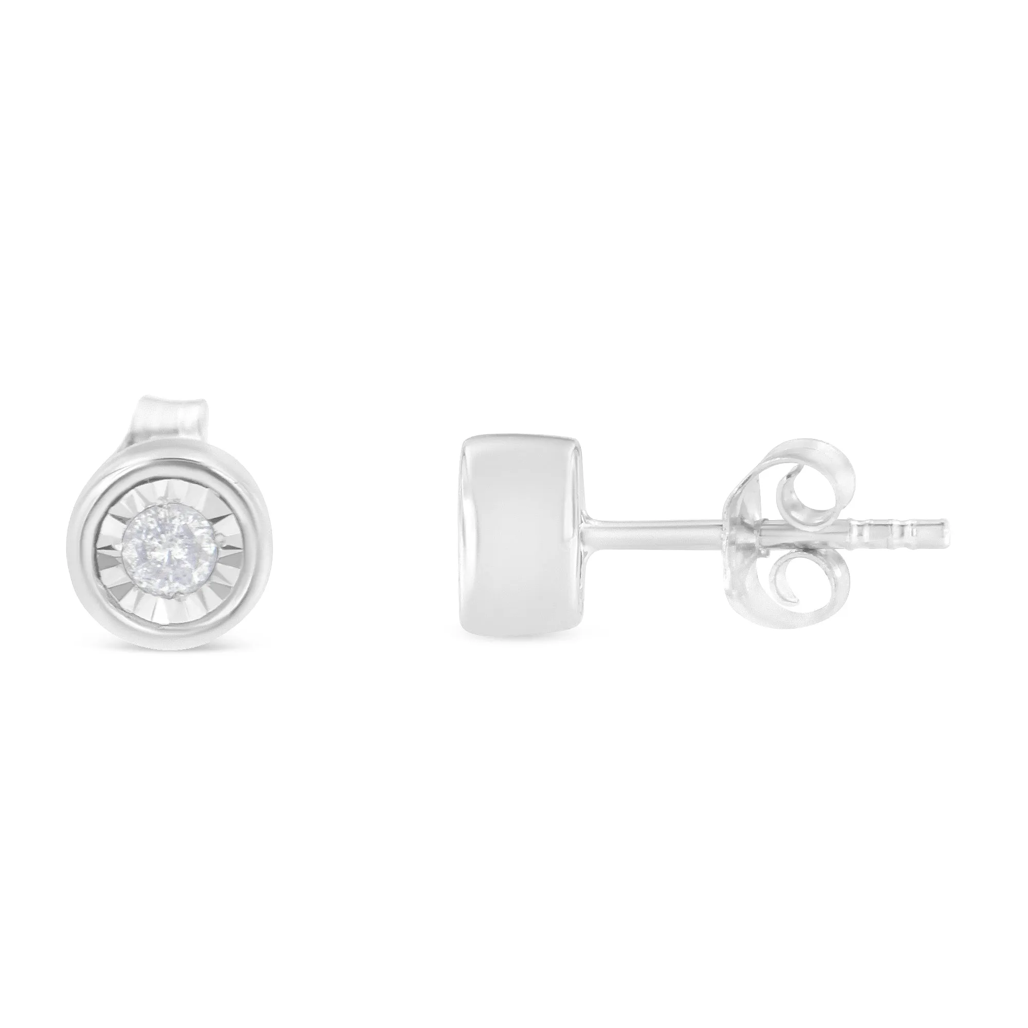 .925 Sterling Silver 1/5 Cttw Round Brilliant-Cut Near Colorless Diamond Miracle-Set Bezel Barrel Style Stud Earrings