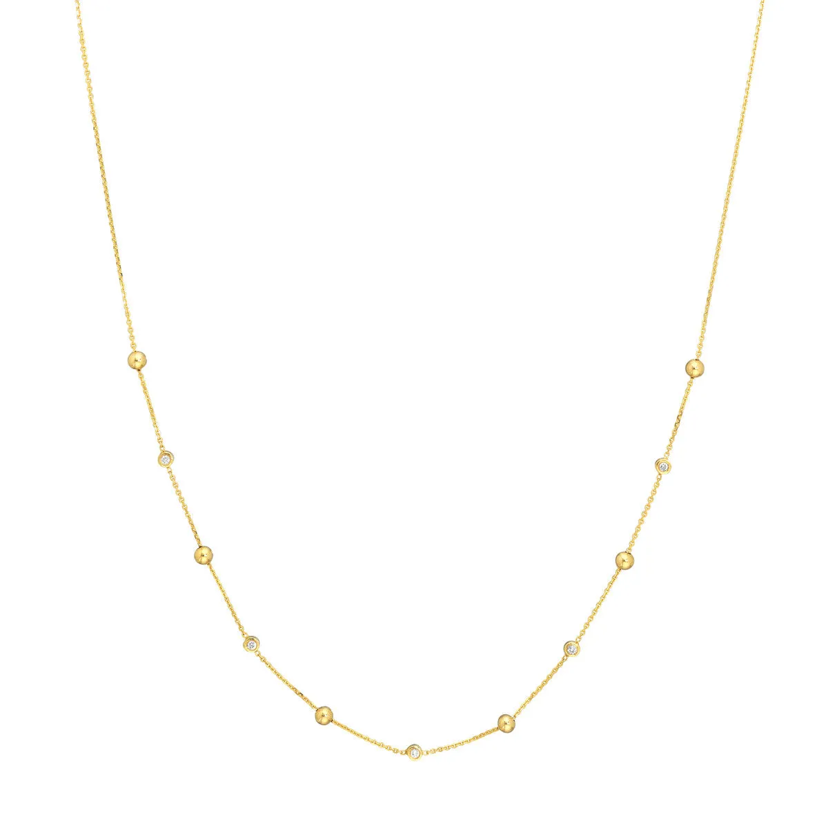 Alternating Bezel Diamond & Bead Necklace