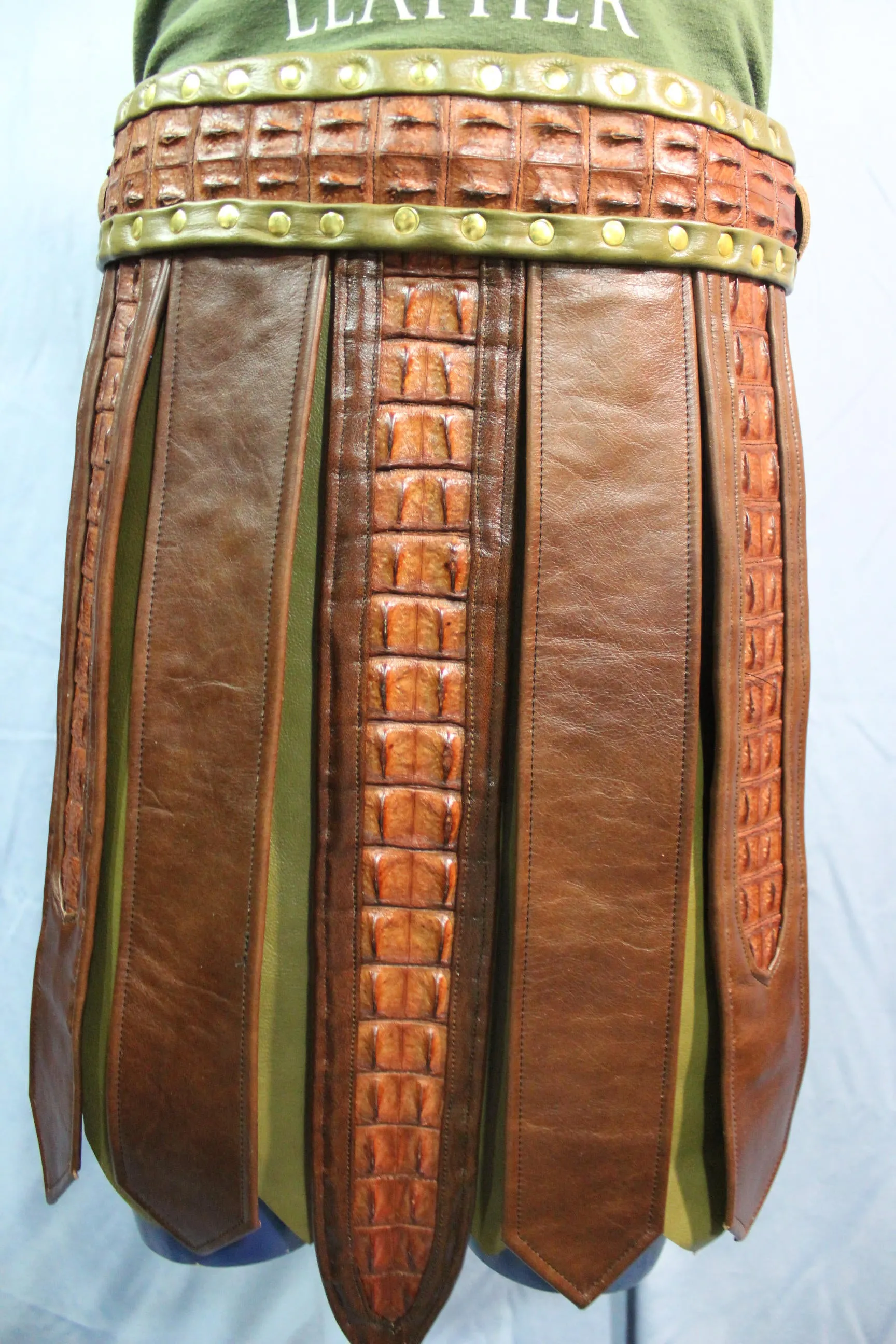 Amazing Cognac Frond Style Kilt with Croc Highlights
