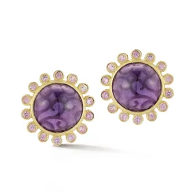 Amethyst Sunburst Sapphire Button Earrings