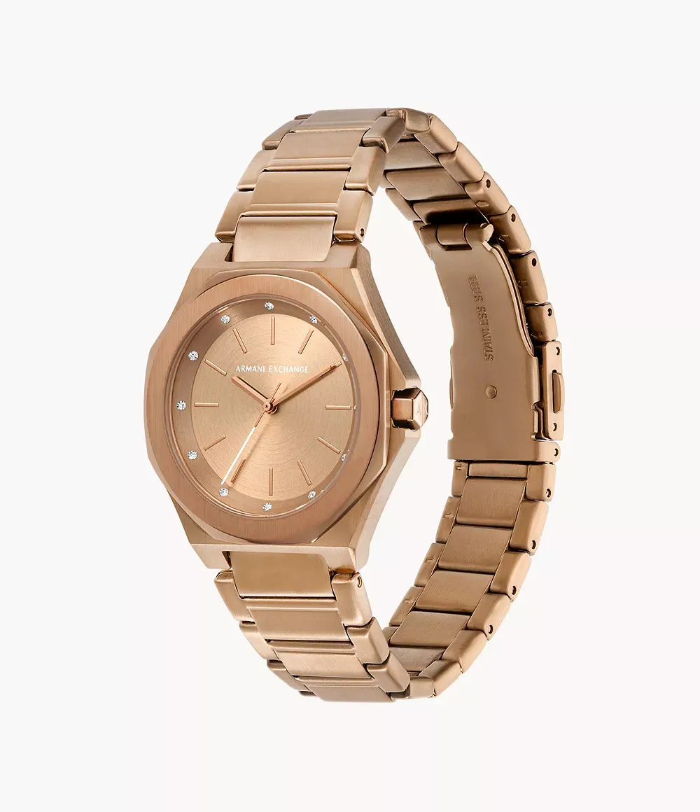 Armani Exchange Three-Hand Beige Gold-Tone Stainless Steel Watch AX4616