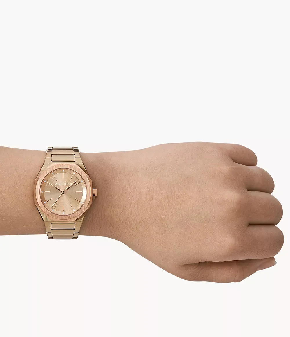 Armani Exchange Three-Hand Beige Gold-Tone Stainless Steel Watch AX4616