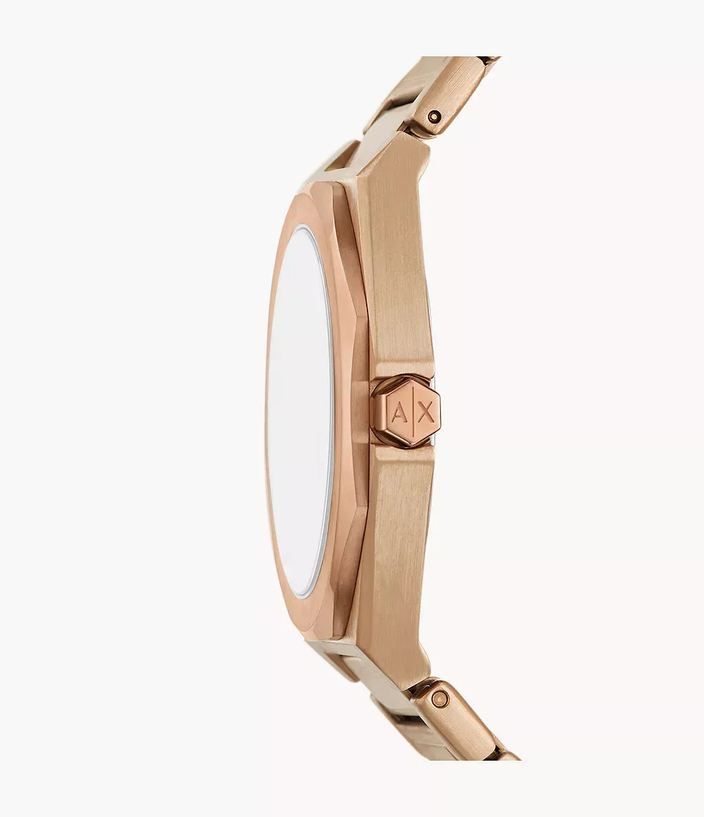 Armani Exchange Three-Hand Beige Gold-Tone Stainless Steel Watch AX4616