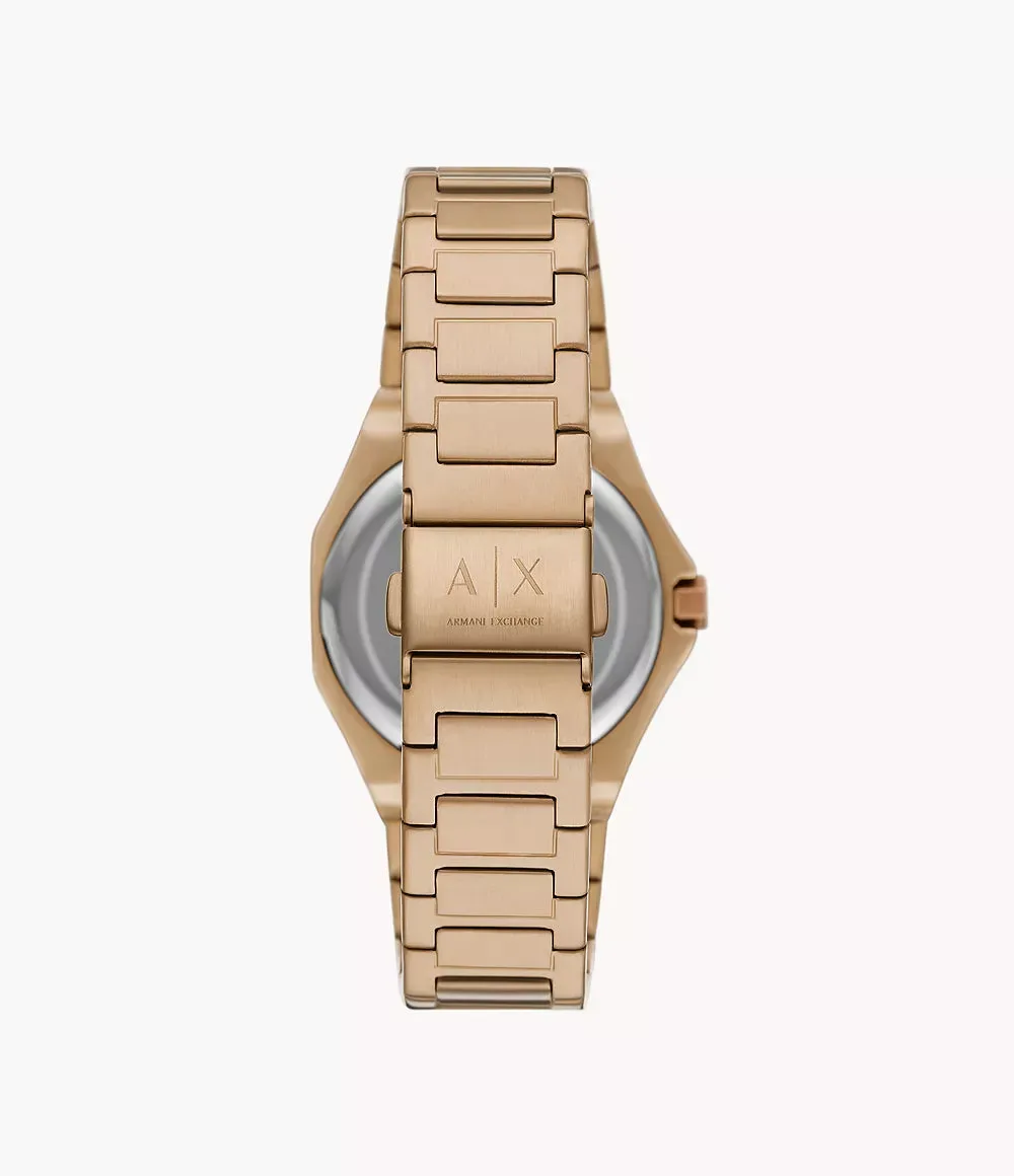 Armani Exchange Three-Hand Beige Gold-Tone Stainless Steel Watch AX4616