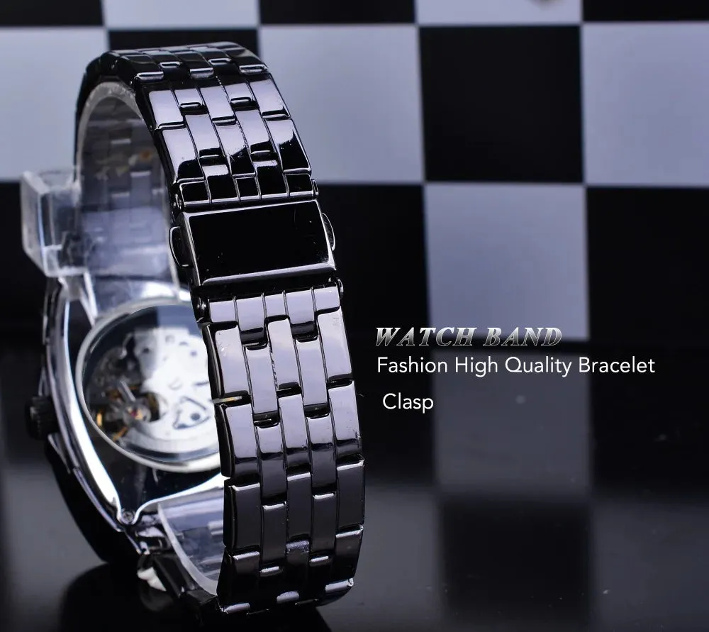 Aviator DUNCOUGAR Man's Luxury Wrist Sport Black Triangle Skeleton Watch Automatic Design Movement Waterproof