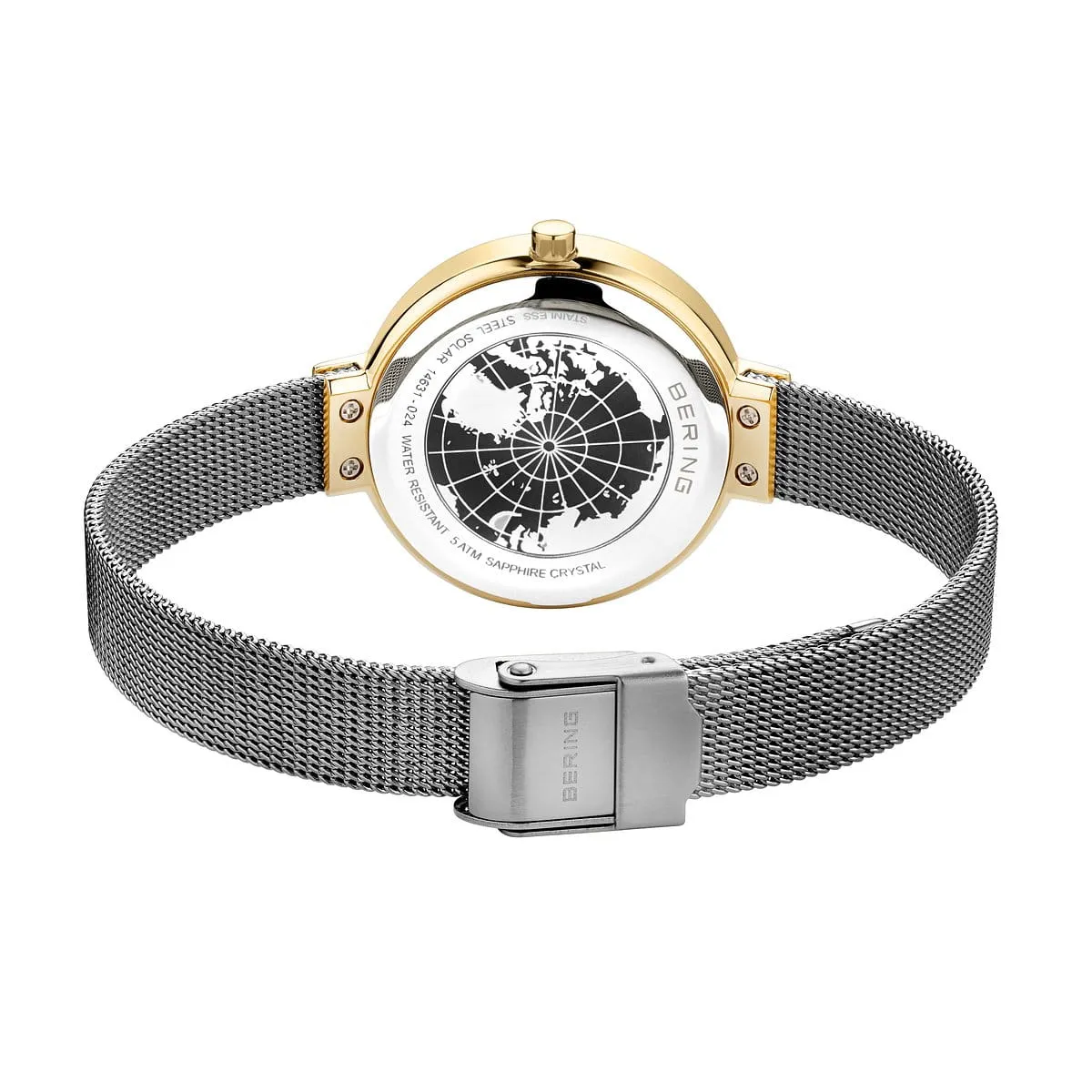 Bering Solar Stainless Steel Mesh & Gold Case Ladies Watch