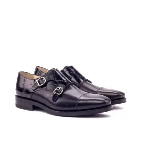 Black Alligator & Calf Leather Double Monk