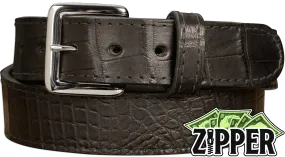 Black American Alligator Money Belt With 25" Zipper