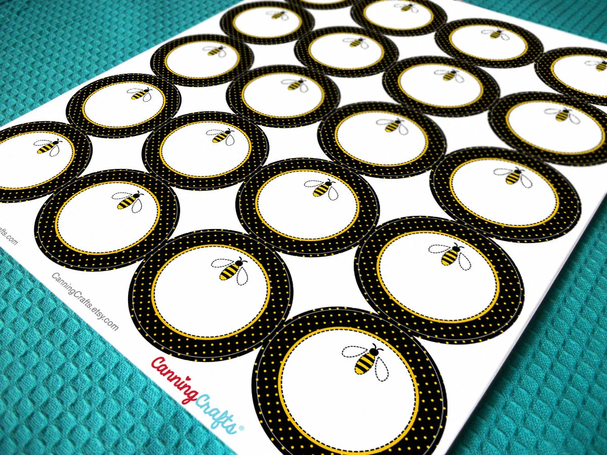 Black Dot Honey Bee Canning Labels