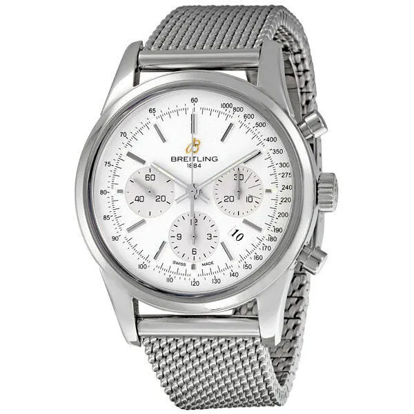 Breitling Transocean Silver Dial Chronograph Men's Watch AB015112-G715SS AB015112/G715SS