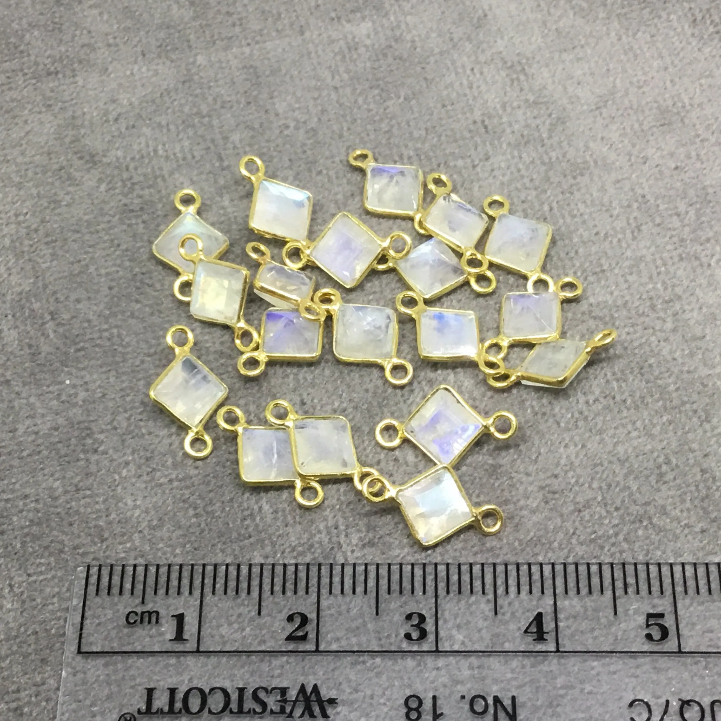 BULK PACK of Six (6) Gold Sterling Silver Pointed/Cut Stone Faceted Diamond Shaped Moonstone Bezel Connectors - Measuring 5mm x 5mm