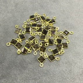 BULK PACK of Six (6) Gold Sterling Silver Pointed/Cut Stone Faceted Diamond Shaped Smoky Quartz Bezel Connectors - Measuring 4mm x 4mm