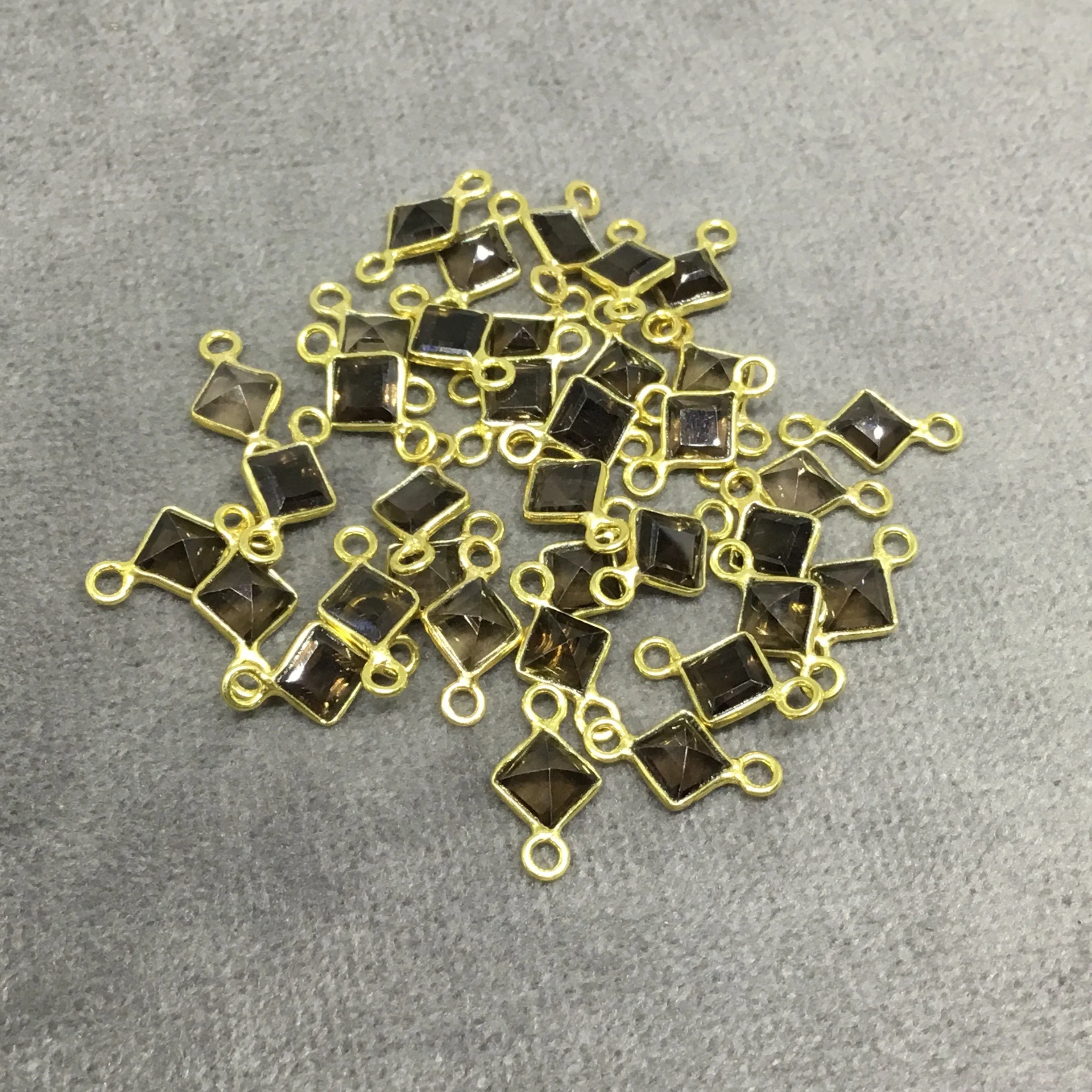 BULK PACK of Six (6) Gold Sterling Silver Pointed/Cut Stone Faceted Diamond Shaped Smoky Quartz Bezel Connectors - Measuring 4mm x 4mm