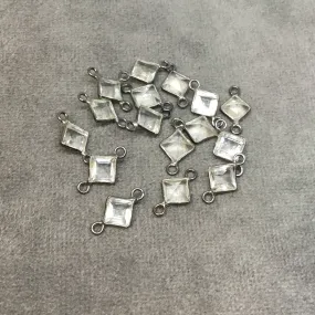 BULK PACK of Six (6) Gunmetal Sterling Silver Pointed/Cut Stone Faceted Diamond Shaped Clear Quartz Bezel Connectors - Measuring 5mm x 5mm