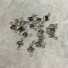 BULK PACK of Six (6) Gunmetal Sterling Silver Pointed/Cut Stone Faceted Diamond Shaped Smoky Quartz Bezel Connectors - Measuring 4mm x 4mm