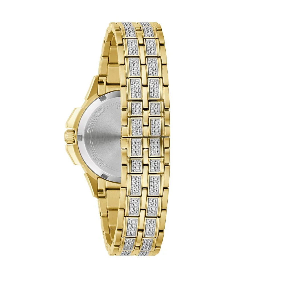 Bulova Octava Crystal Watch in Goldtone Stainless Steel Bracelet. 98L302