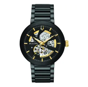 Bulova Watch with 42MM Black Round Dial and Stainless Steel Bracelet. 98A203