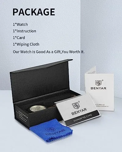 BY BENYAR Mens Watches Analog Quartz Chronograph Waterproof Luminous Men's Wrist Watches Business Work Sport Casual Fashion Brown Leather Band Dress Watch Elegant Gifts for Men Father's Day