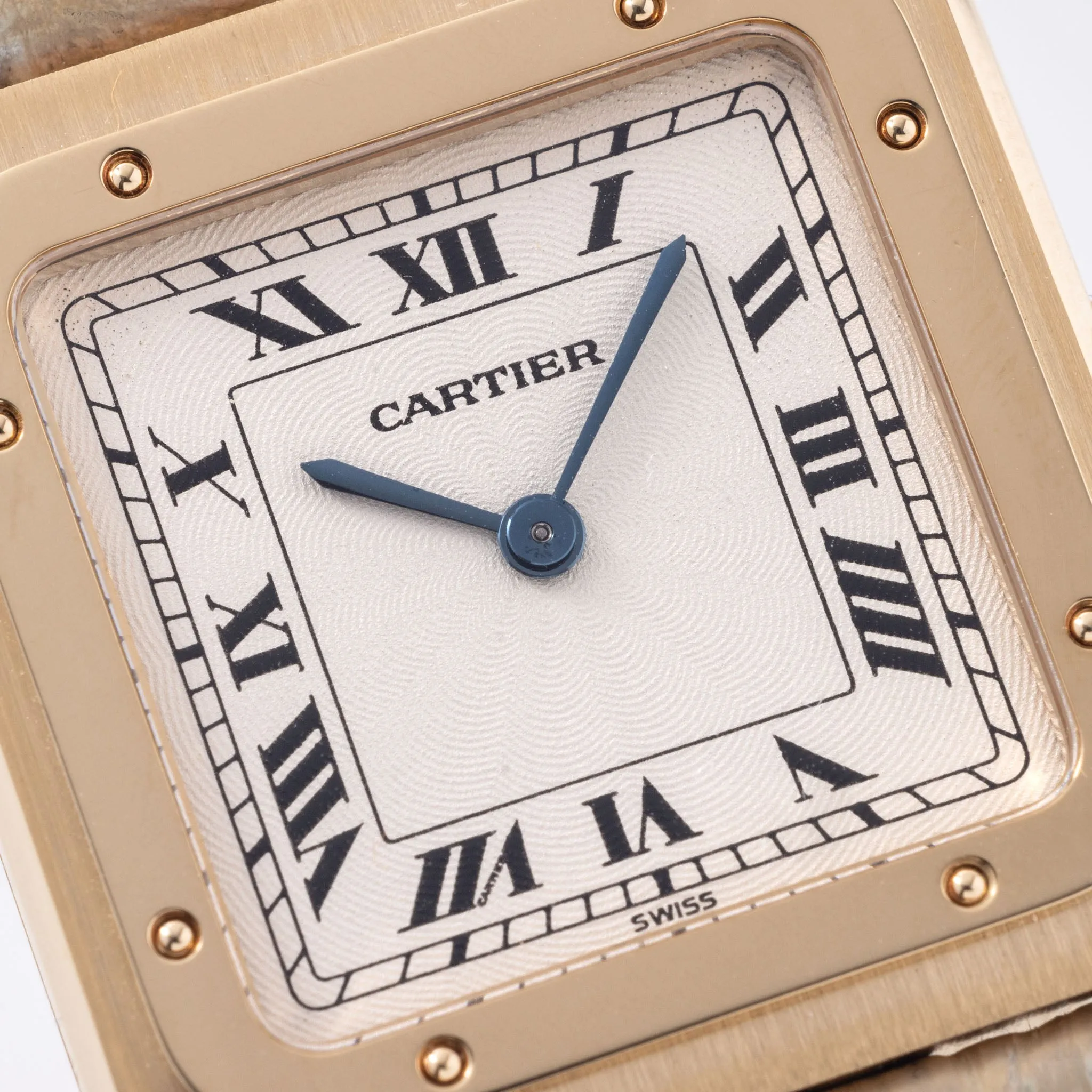 Cartier Santos Dumont ultra thin  Guilloché dial  with box and warrantee paper ref 8210