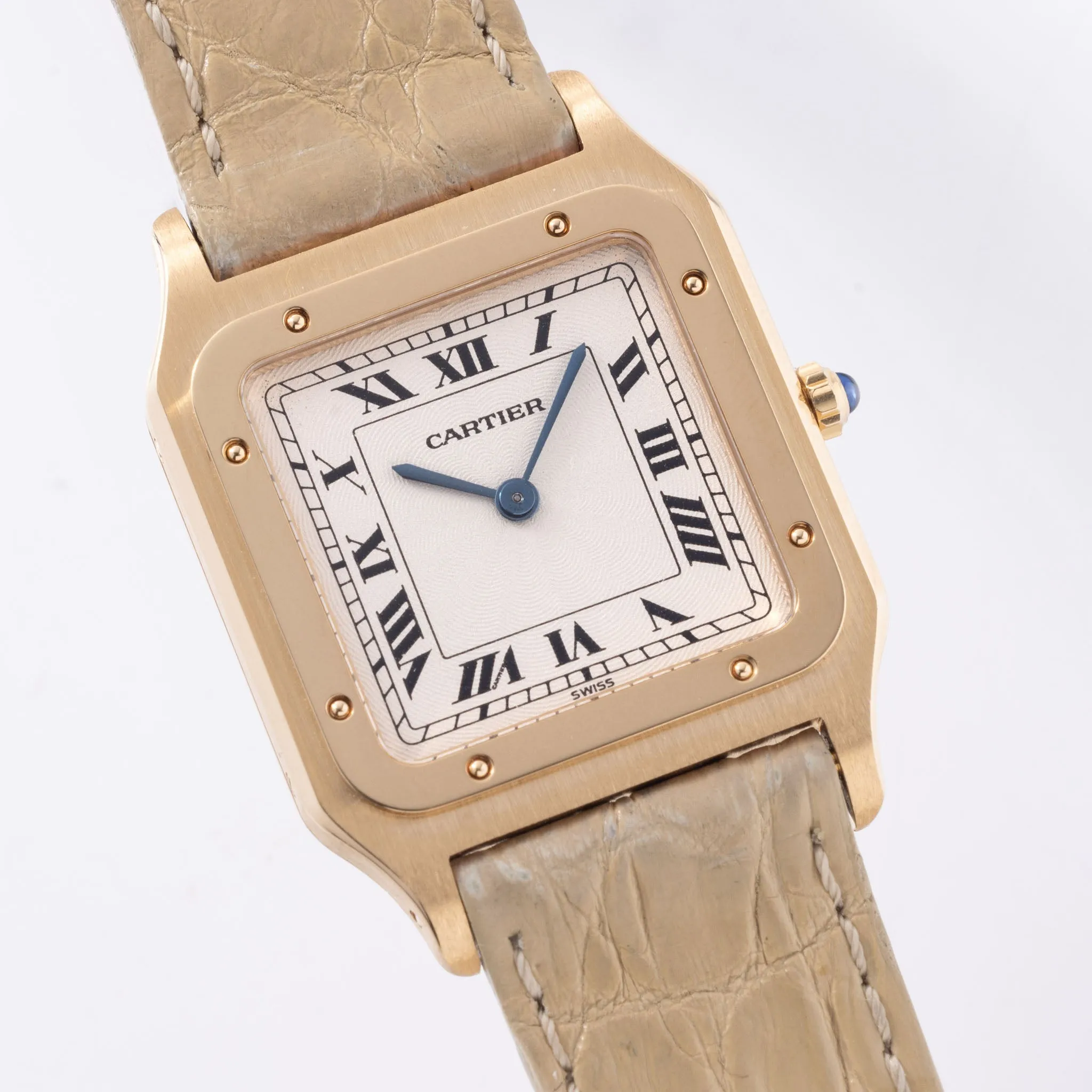 Cartier Santos Dumont ultra thin  Guilloché dial  with box and warrantee paper ref 8210