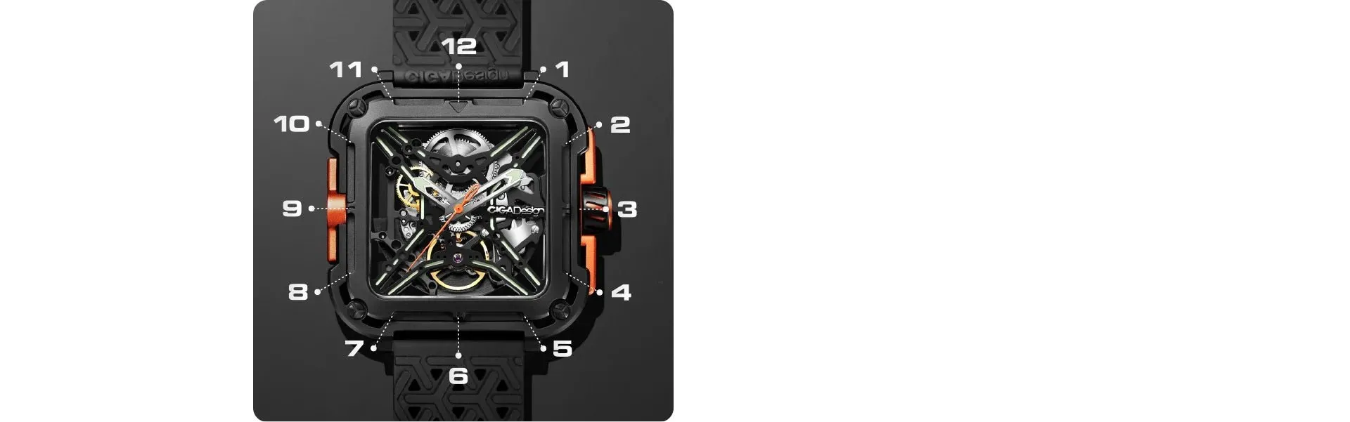 CIGA Design Mechanical Skelton Watch Series X Gorilla Black Orange