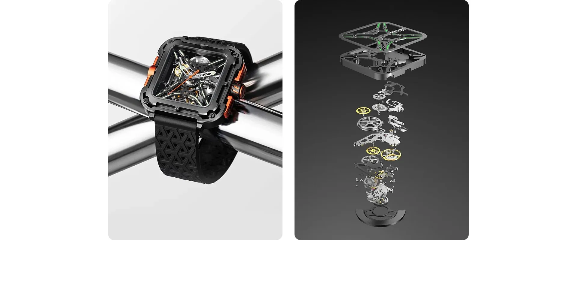 CIGA Design Mechanical Skelton Watch Series X Gorilla Black Orange