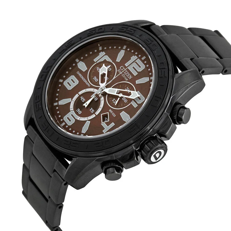 Citizen Drive Brown Dial Chronograph Black IP Stainless Steel Men's Watch AT2275-56X
