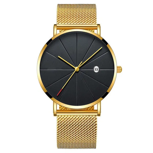 Complete Calendar Ultra Thin Men's Watch Stainless Steel Mesh Band Quartz Wrist Watches Men Clock Simple Design Fashion relogios