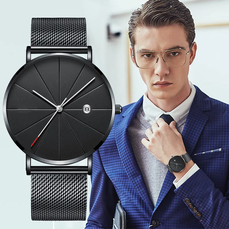 Complete Calendar Ultra Thin Men's Watch Stainless Steel Mesh Band Quartz Wrist Watches Men Clock Simple Design Fashion relogios
