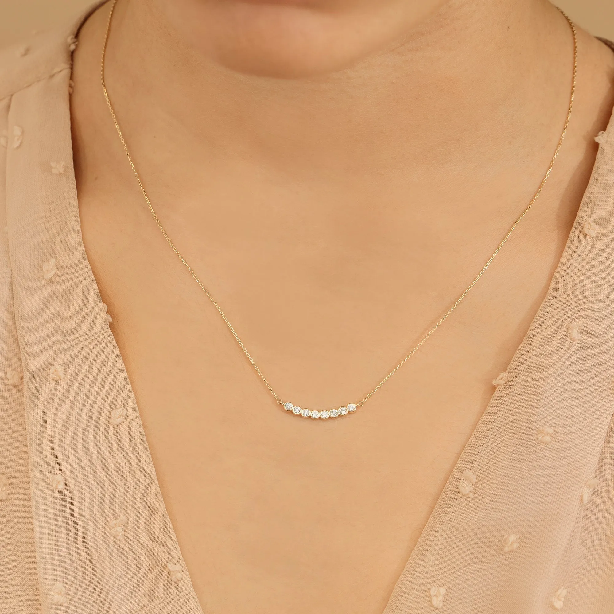Curved Bubble Bar Diamond Necklace, Camila