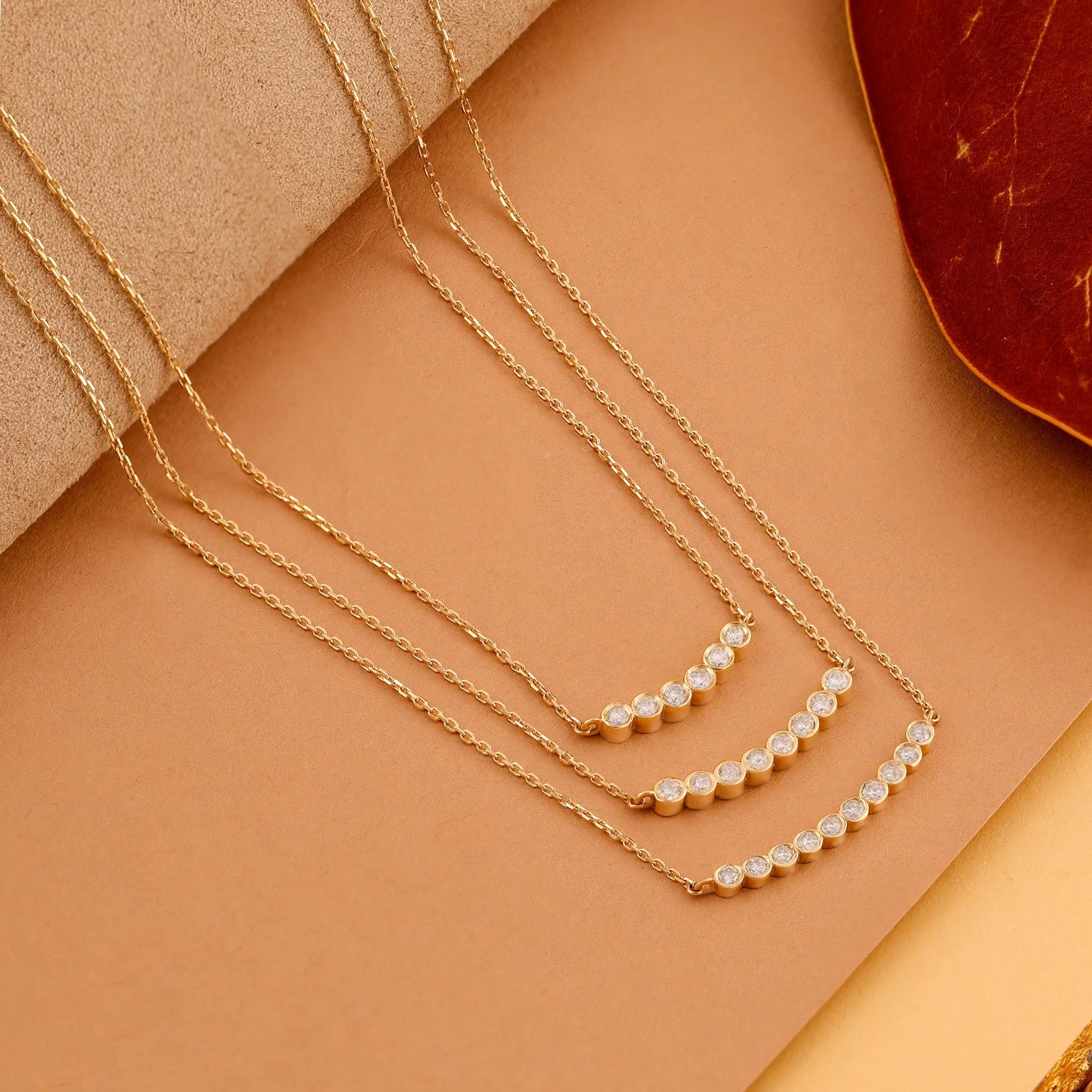 Curved Bubble Bar Diamond Necklace, Camila