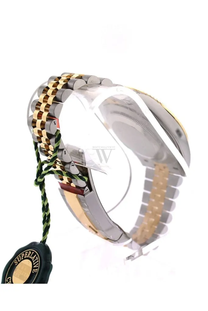 Custom Diamond Bezel Rolex Datejust 31 Black Mother of Pearl Diamonds Dial 18K Gold Jubilee Watch 178243 Pre-owned