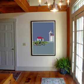 Cyclists at Watch Hill Lighthouse Art Print 36" x 53" Vertical Framed Wall Poster By Alan Claude - Rhode Island