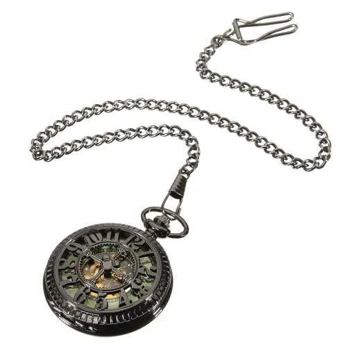 DEFFRUN Vintage Skeleton Mechanical Luminous Pocket Watch