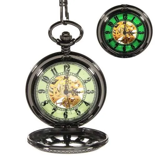 DEFFRUN Vintage Skeleton Mechanical Luminous Pocket Watch