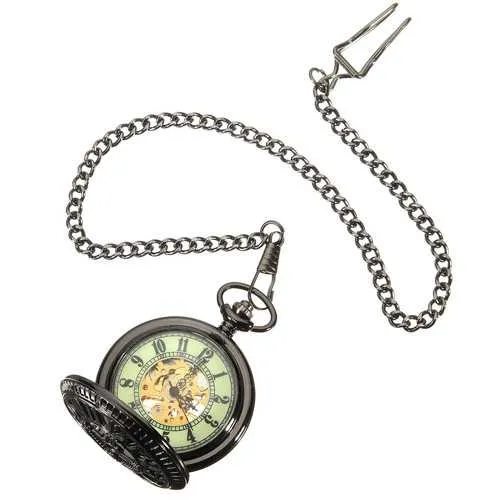 DEFFRUN Vintage Skeleton Mechanical Luminous Pocket Watch