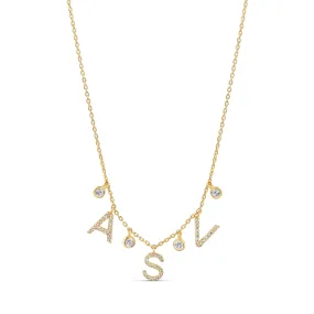 Diamond and Bezels Dangling Initials Necklace