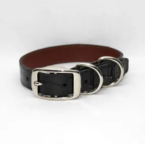 Dog Collar with Embossed Alligator leather- Black