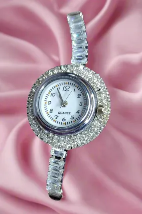 Elegant White metal Watch Bracelet with White stones