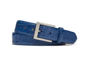 Extra-Long 1-1/8" Matte American Alligator Belt with Brushed Nickel and Gold Buckles