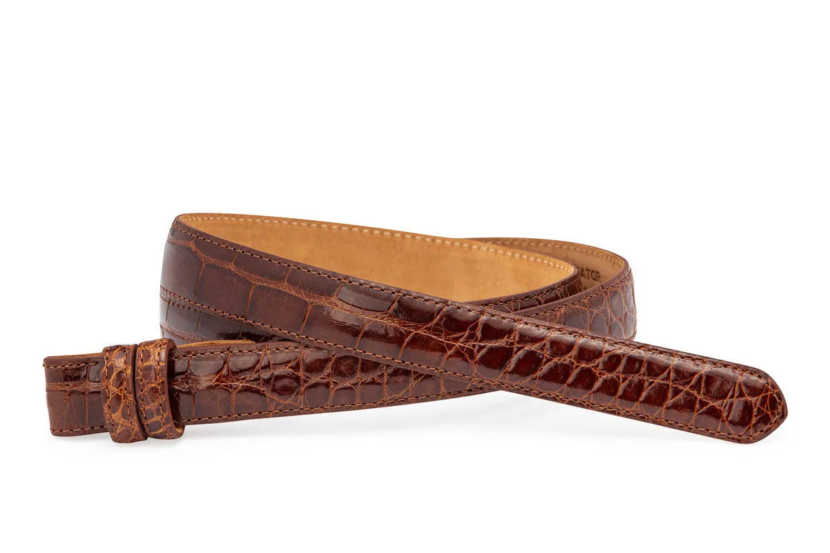Extra-Long 1" Glazed Alligator Slide Belt Strap