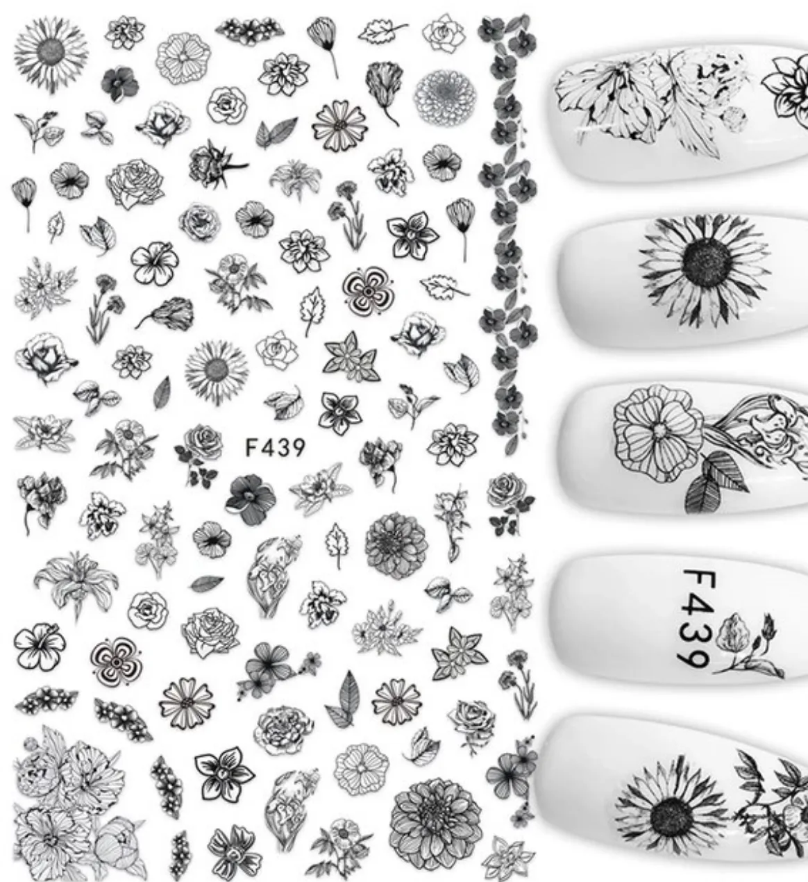Floral Monochrome F439 -  Thin Decals