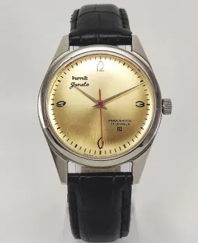 HMT Janata Para Shock 17 Jewels Golden Dial Mechanical Hand winding Men's Wrist Watch