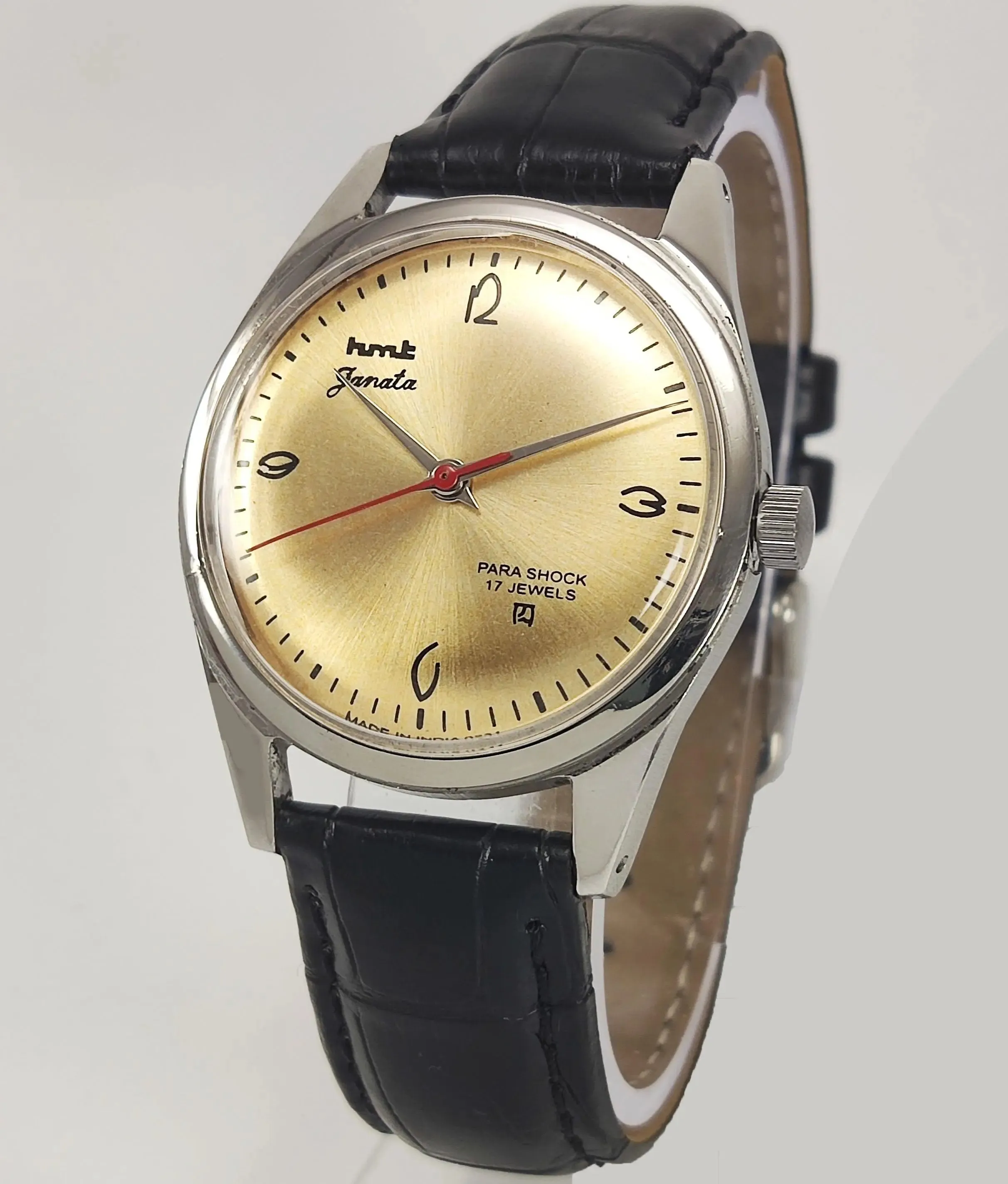 HMT Janata Para Shock 17 Jewels Golden Dial Mechanical Hand winding Men's Wrist Watch