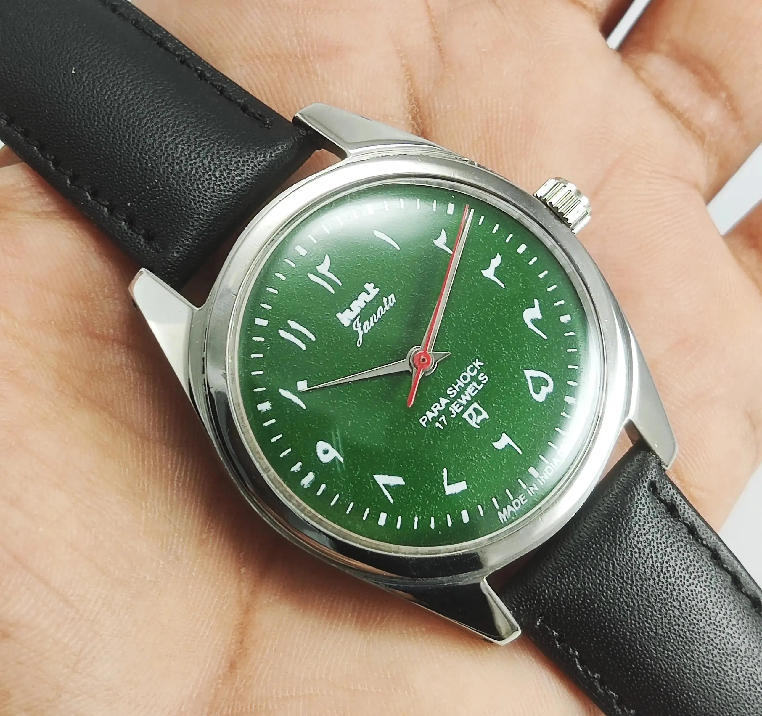 HMT Janata Para Shock 17 Jewels Green Urdu/Arabic Dial Mechanical Hand winding Men's Wrist Watch