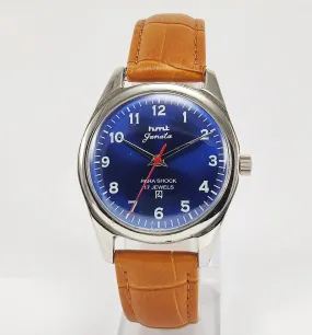 HMT Janata Para Shock 17 Jewels Navy Blue Dial Mechanical Hand winding Men's Wrist Watch