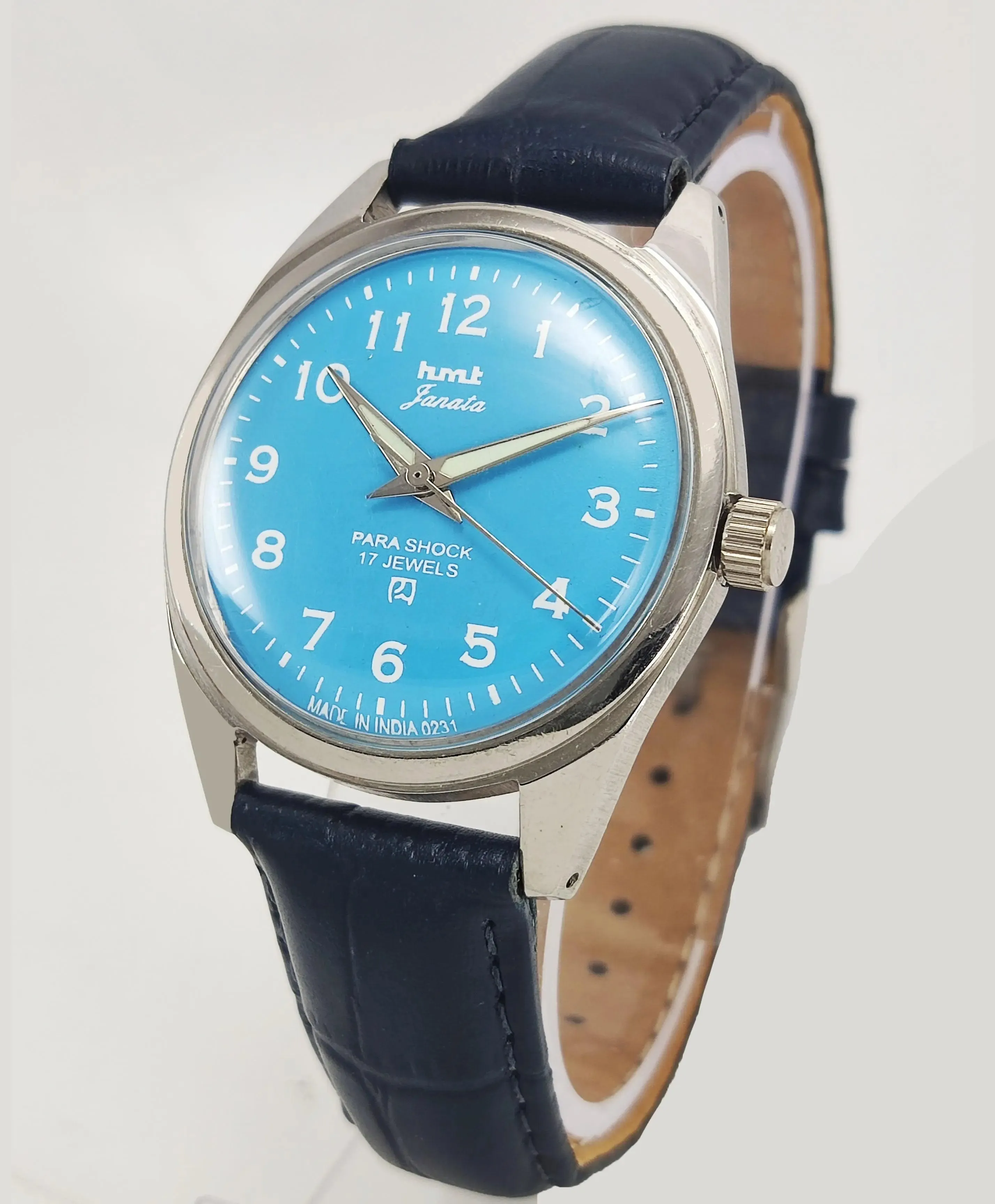 HMT Janata Para Shock 17 Jewels Radium Hands Blue Dial Mechanical Hand winding Men's Wrist Watch