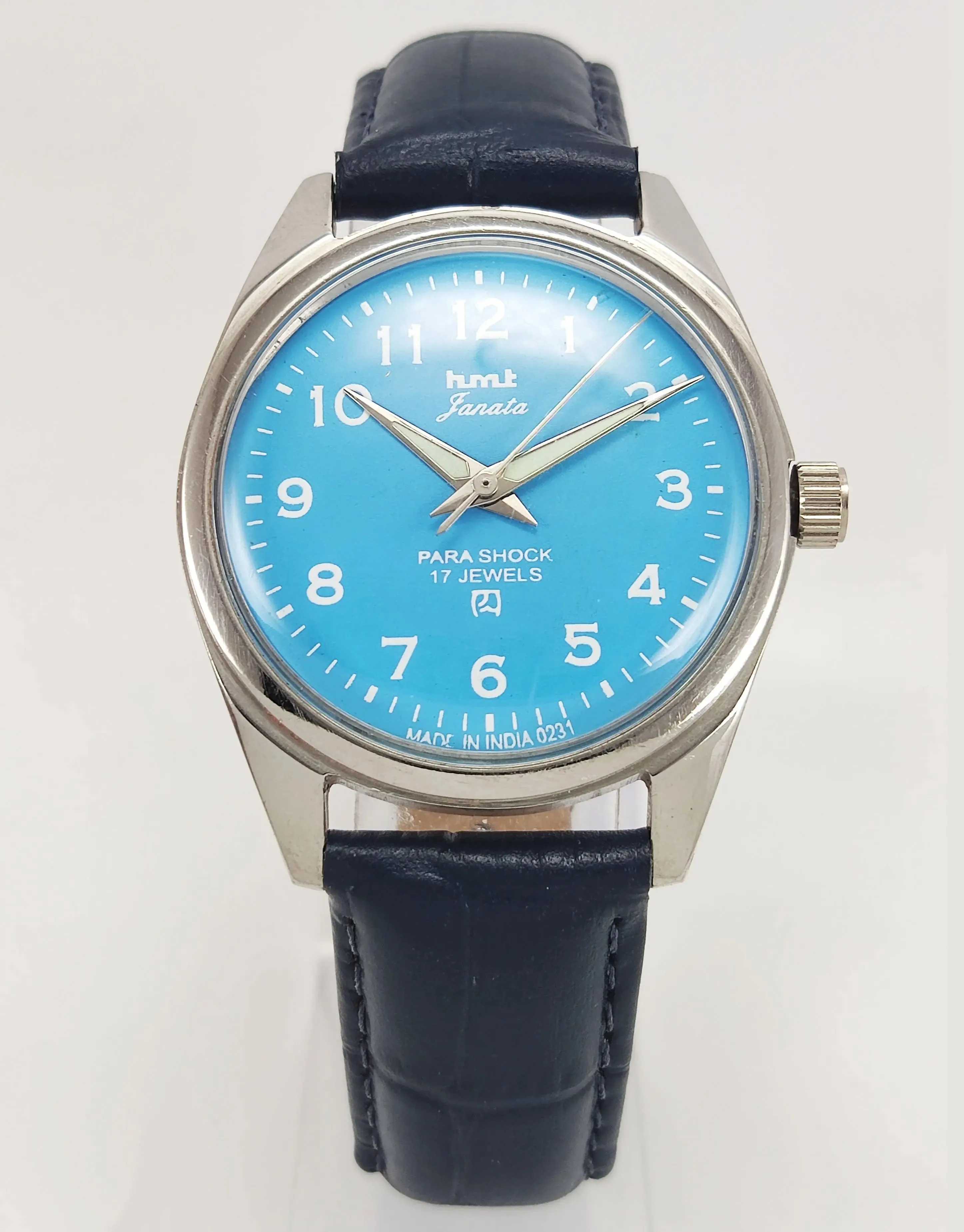 HMT Janata Para Shock 17 Jewels Radium Hands Blue Dial Mechanical Hand winding Men's Wrist Watch